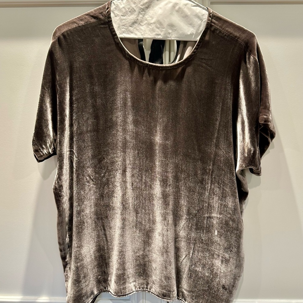 Anthropologie Velvet Top in gray.